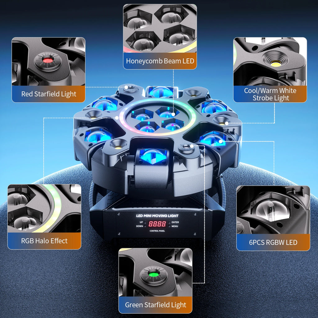Rudderstar 150W Luces Móviles Bee Eye de 6 Brazos con Efecto de Haz RGBW, Luces Láser LED, Proyector de Iluminación para Escenario, Luz para Fiestas DJ