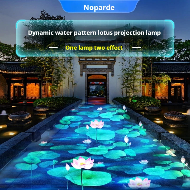 Proyector dinámico 3D con foco de suelo de flor de loto y ondas de agua, luz decorativa creativa para paisajes exteriores y luz ambiental