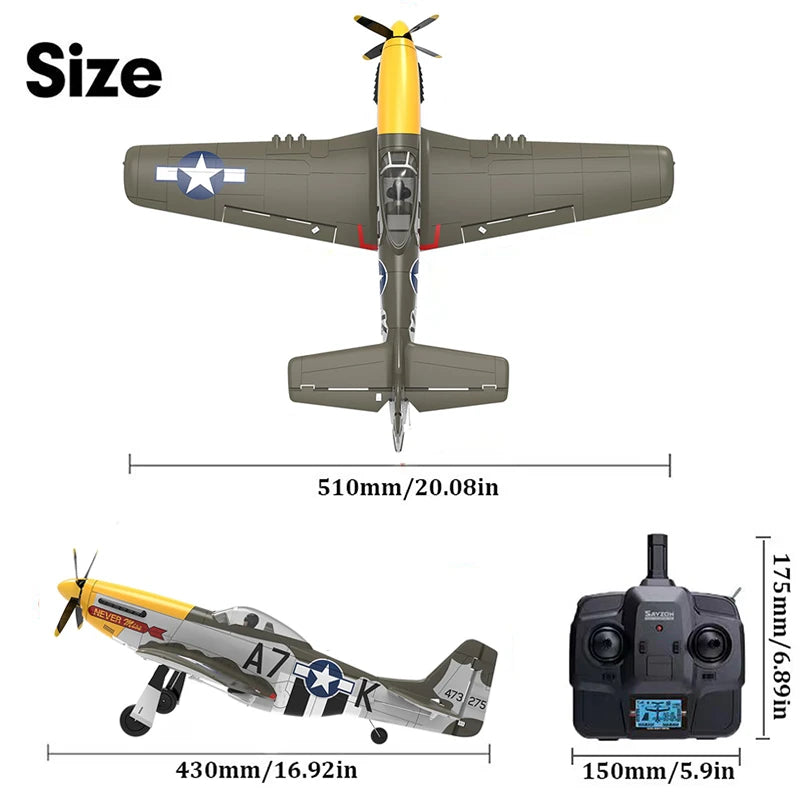 Avión RC 5 canales 3D/6G Ala fija Avión RC P51D Mustang RTF para adultos y principiantes, fácil de volar, motor brushless extraíble, helicóptero de combate