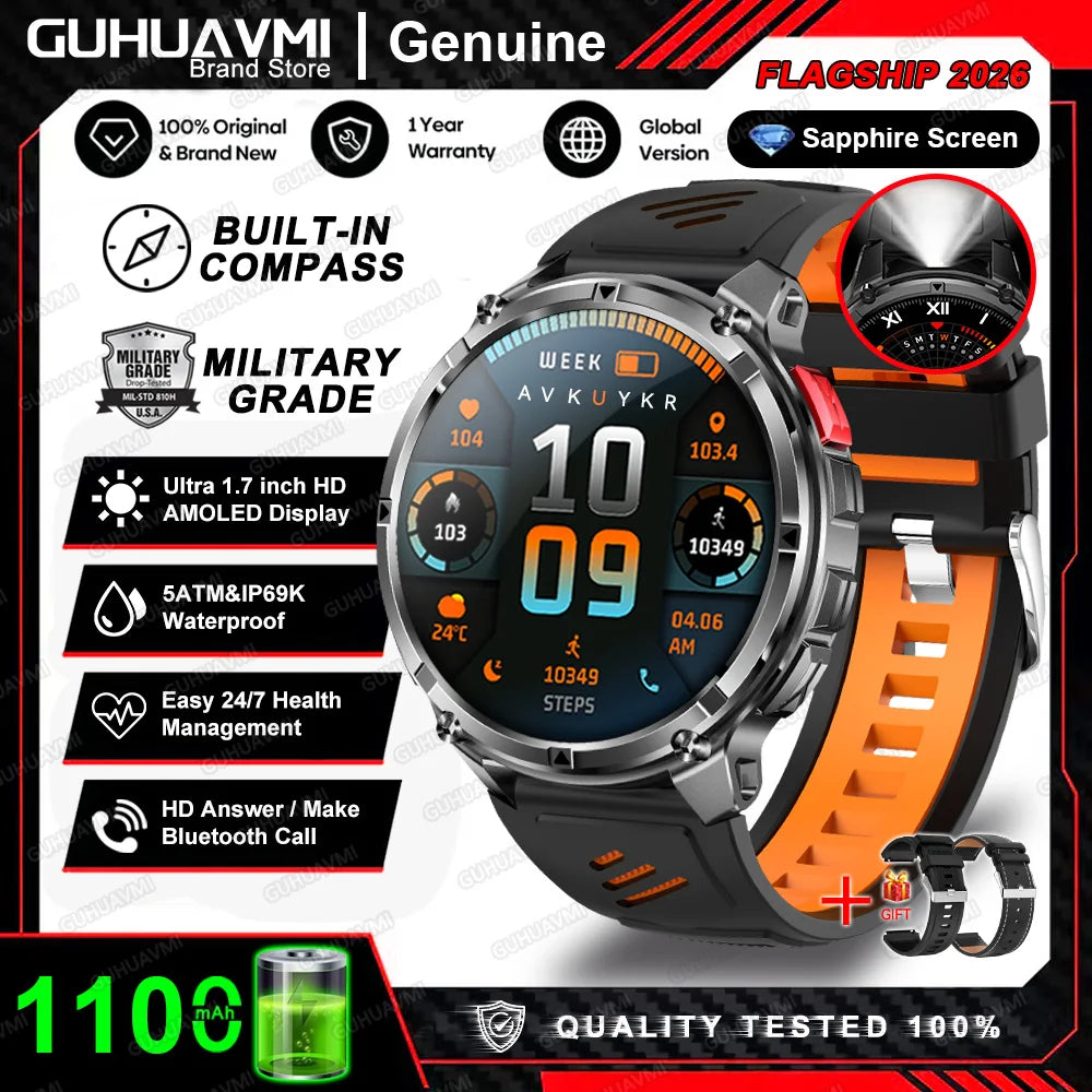 Reloj inteligente militar T-Rex3 Pro 2026, batería de 1100 mAh, GPS, resistente al agua 5ATM, rastreador deportivo de carrera, brújula para exteriores