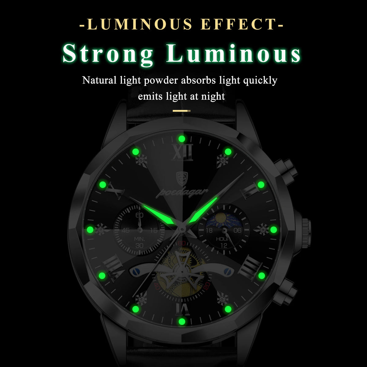 Reloj de cuarzo para hombre POEDAGAR, de lujo, cronógrafo, resistente al agua, luminoso, estilo militar, de piel, para negocios