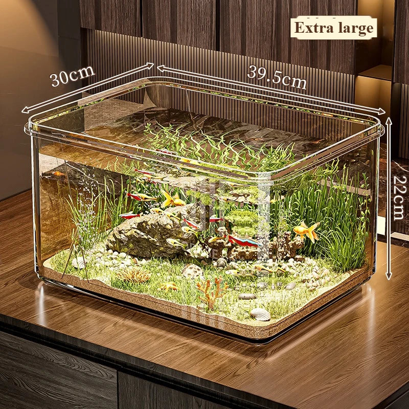 Transparent Landscape Fish Tank Small Tabletop Home Office Goldfish Tank Extra-Large Square Acrylic Hydroponic Thick Turtle Tank