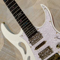 Guitarra eléctrica blanca, guitarras con incrustaciones exquisitas de motivos florales y de vides en la diapasón, accesorios dorados de lujo para guitarras de escenario.