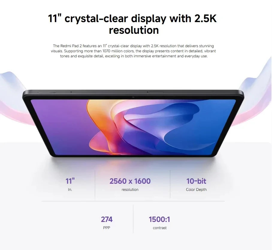 Tableta Xiaomi Redmi Pad 2 original, con batería de 9000 mAh, pantalla de 11 pulgadas, resolución 2.5K, WiFi, 90 Hz, procesador MediaTek Helio G100-Ultra y sistema Xiaomi HyperOS 2.
