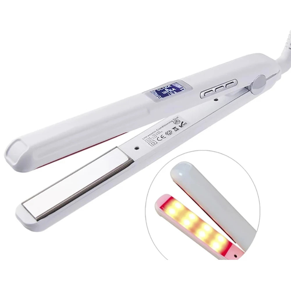 Plancha de pelo con placas de contacto frío, tratamiento capilar ultrasónico e infrarrojo, plancha plana sin calor en las placas, herramienta de estilismo y reparación capilar para salones.