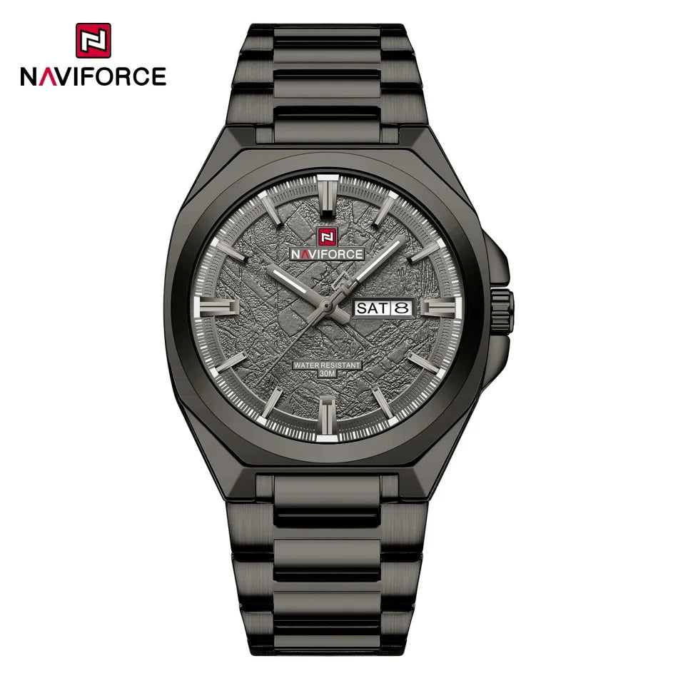 New Style NAVIFORCE Men's 3ATM Waterproof Luminous Pointer Display Stainless Steel Band Wrist Watch Luxury Boy‘s Watches