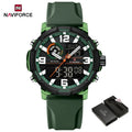 Reloj deportivo para hombre NAVIFORCE, doble hora, resistente al agua 5ATM, esfera grande, reloj de pulsera analógico-digital con cronómetro, alarma y correa de silicona