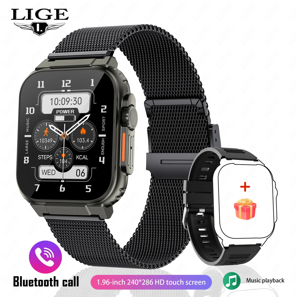 LIGE Nuevo reloj inteligente de 600 mAh para hombre, pulsera de fitness para deportes al aire libre, reloj con presión arterial, resistente al agua IP68, reloj inteligente para Android