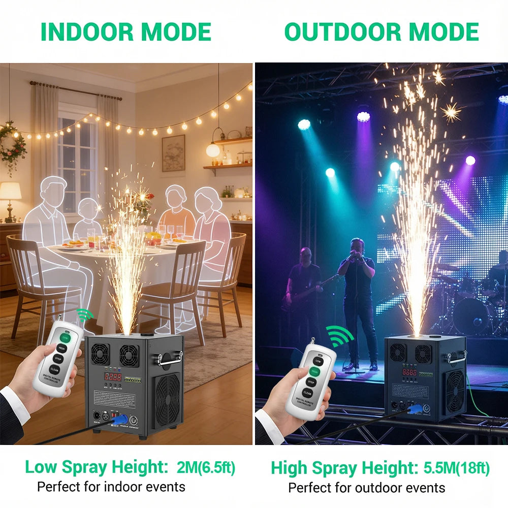 Máquina de chispas frías Podofo de 700 W, máquina electrónica de pulverización de flores para interiores y exteriores, máquina de fuegos artificiales para escenarios con control remoto y DMX512, máquina de efectos para