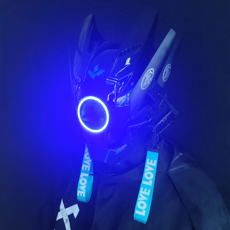 Máscara Cyber punk LED peinado trenza Halloween Navidad juego de rol casco fiesta regalo para adultos ﻿