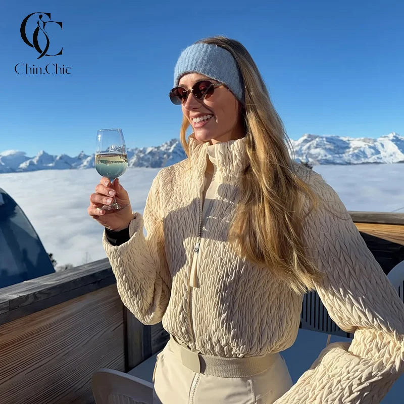 Traje de esquí de una sola pieza con textura para mujer, cuello alto, cierre con cremallera, cinturón, mono de snowboard, ropa de esquí de invierno aislada y cálida para actividades al aire libre.