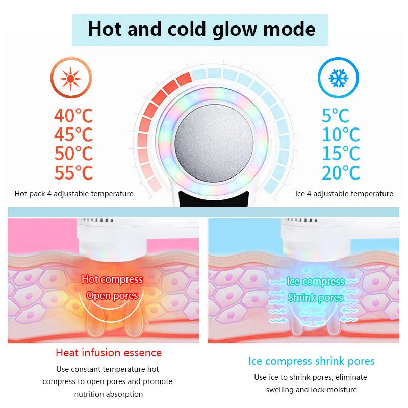 Dispositivo de crioterapia para el cuidado de la cara, martillo frío y caliente, fotón azul, tratamiento del acné, masajeador Facial, máquina de belleza para rejuvenecimiento de elevación de la piel