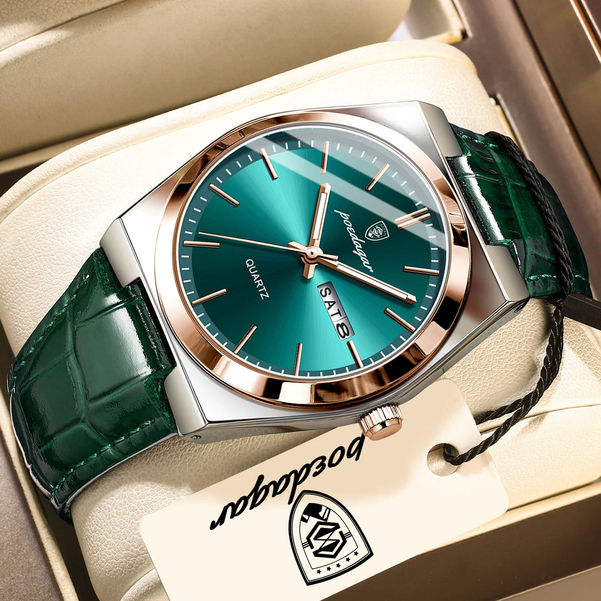Reloj de pulsera para hombre POEDAGAR de cuarzo, moderno, casual, resistente al agua, luminoso, con fecha y día, de cuero, para negocios y actividades al aire libre