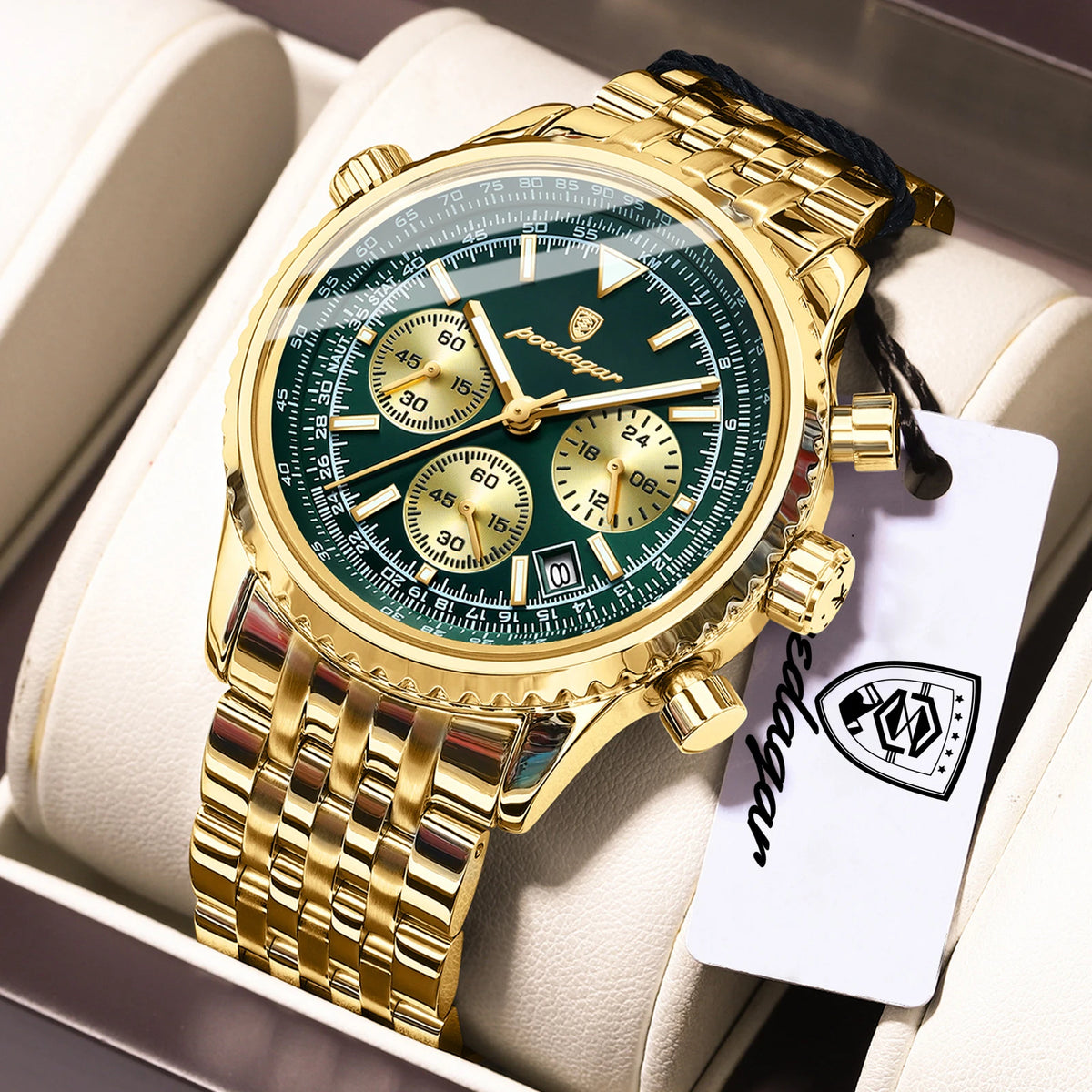POEDAGAR Relojes de lujo para hombre Fecha Cronógrafo Acero inoxidable Reloj deportivo para hombre Reloj de cuarzo luminoso impermeable militar para hombre
