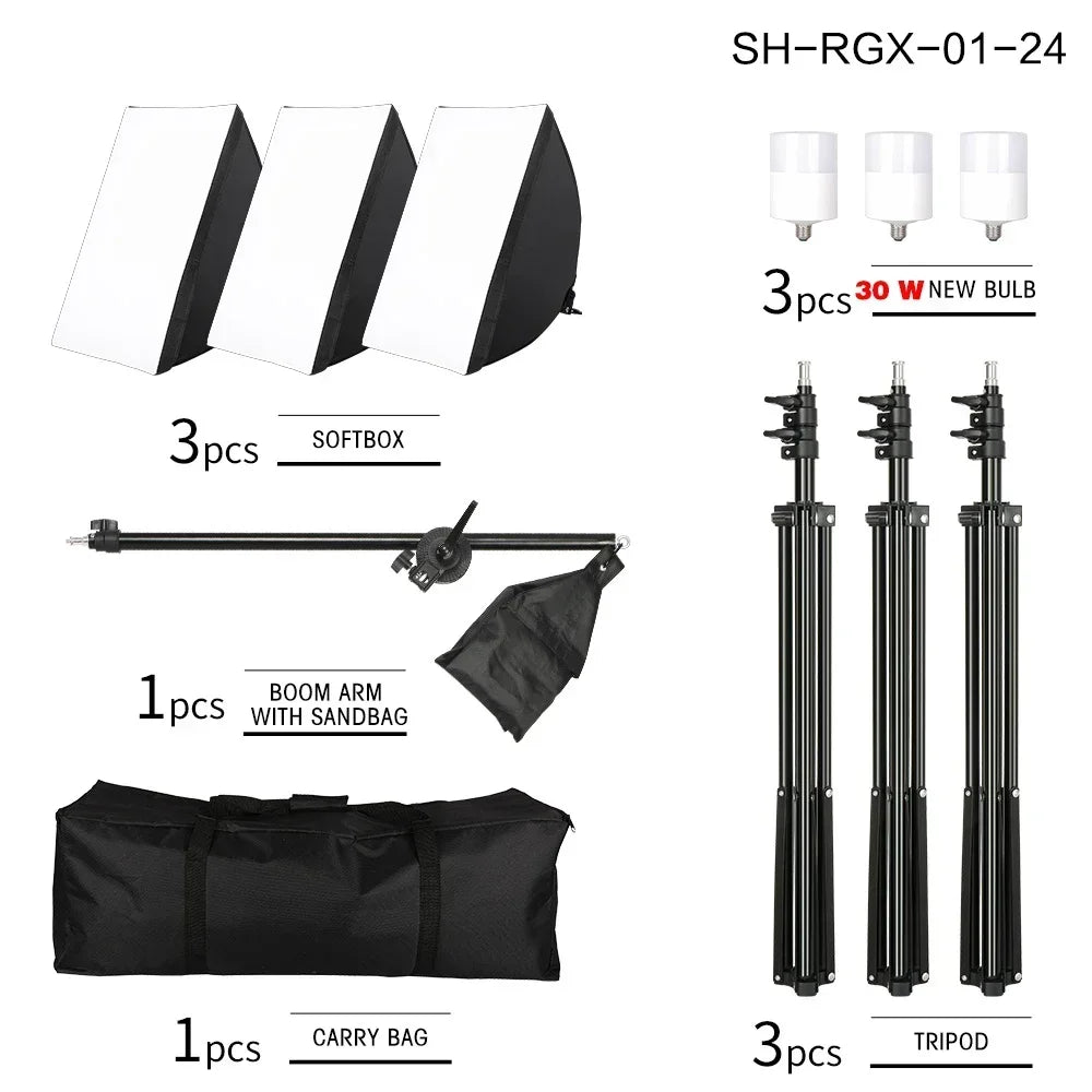 SH 1pc-3Pcs Kit de Iluminación Softbox para Fotografía 50x70CM, Sistema de Luz Profesional con Bombillas Fotográficas E27 para Estudio Fotográfico