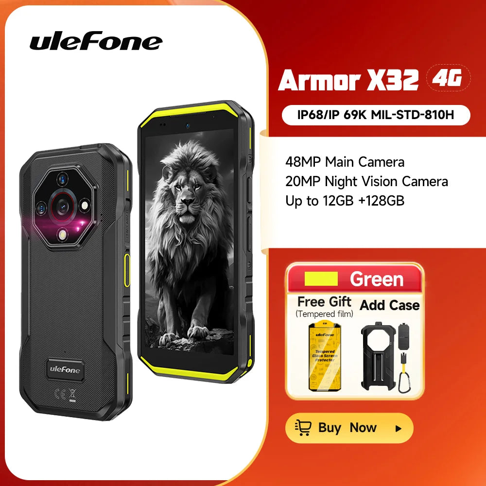 Ulefone Armor X32 4G Smartphone resistente Android 14 resistente al agua hasta 12GB RAM 128GB ROM NFC visión nocturna