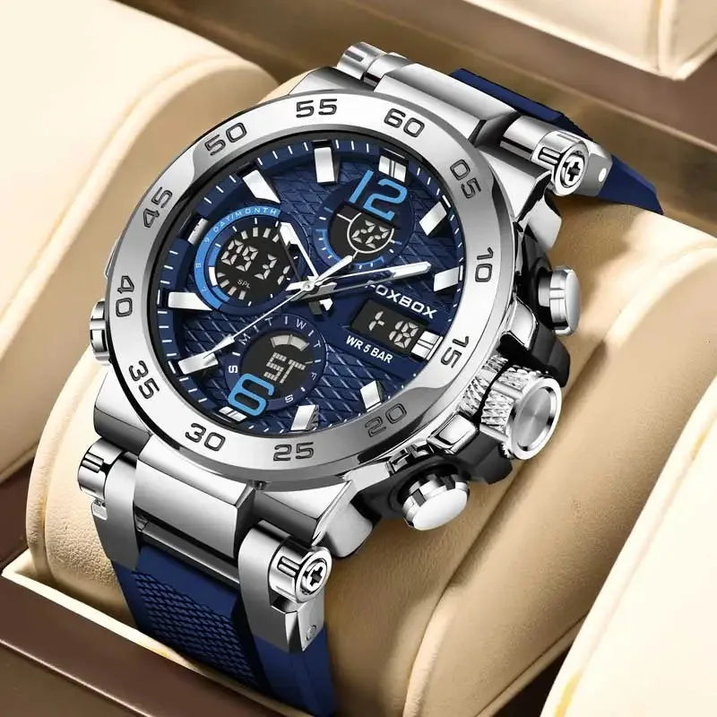 Reloj de pulsera para hombre FOXBOX de lujo con pantalla LED, luminoso, deportivo, resistente al agua, reloj militar de cuarzo para hombre + caja