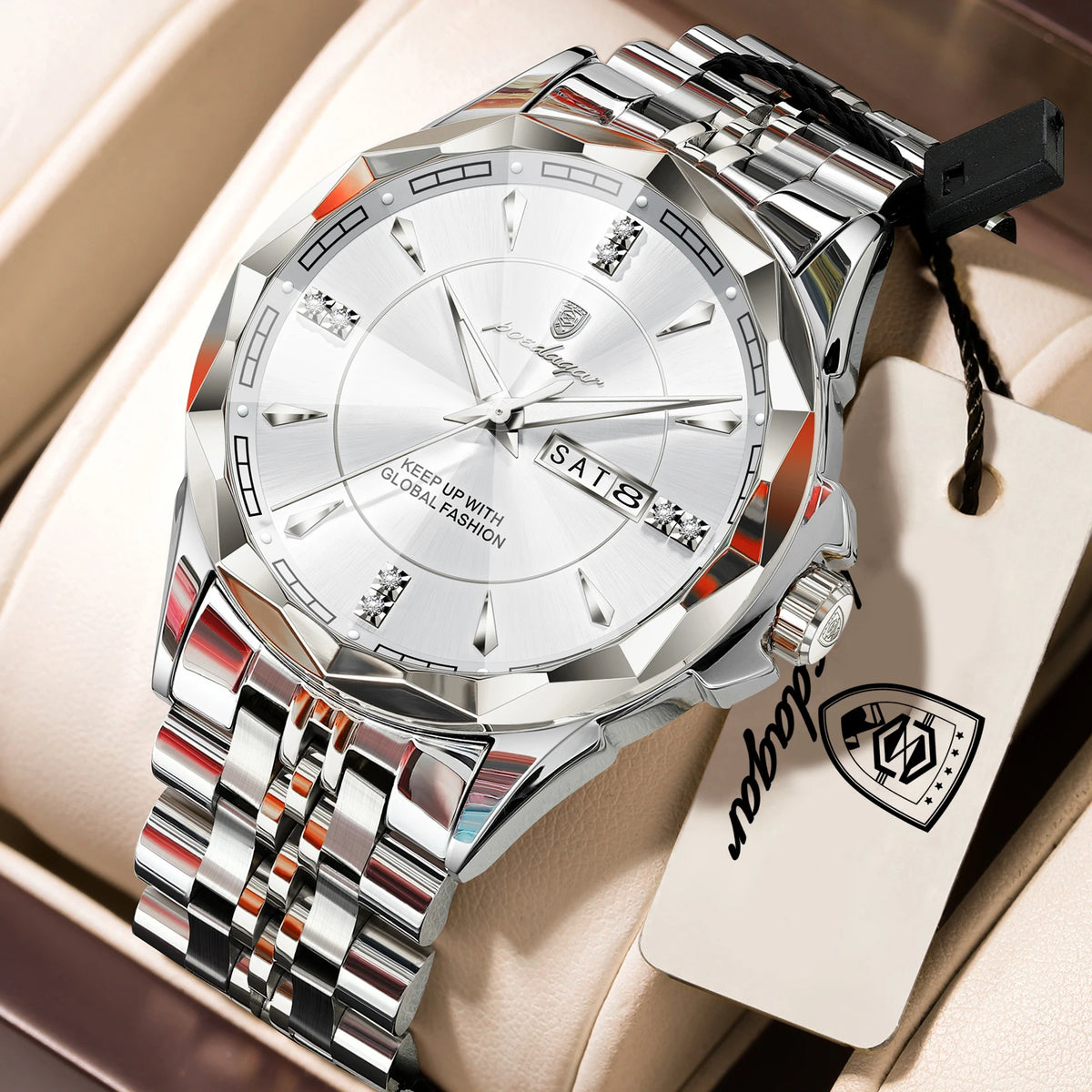 Reloj de pulsera para hombre POEDAGAR, de negocios, resistente al agua, luminoso, de lujo, con fecha y semana, de acero inoxidable, reloj de cuarzo a la moda para hombre