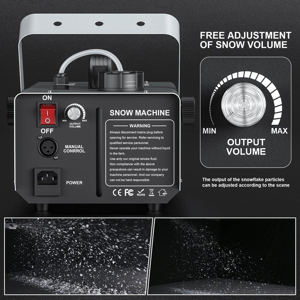 Máquina de nieve U'King de 1000W, máquina de nieve con Control remoto inalámbrico para interiores y exteriores, para fiesta de Navidad, boda, puesta en escena