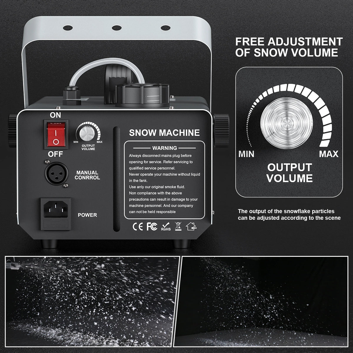 Máquina de nieve U'King de 1000W, máquina de nieve con Control remoto inalámbrico para interiores y exteriores, para fiesta de Navidad, boda, puesta en escena
