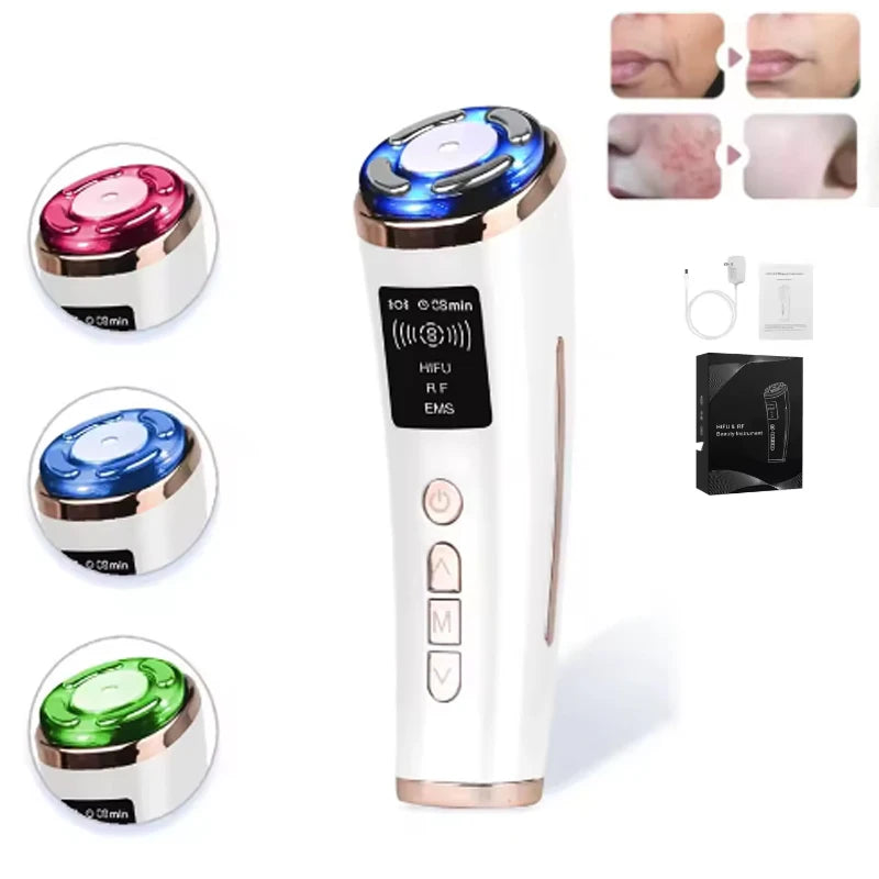 Mini Máquina HIFU de Uso Doméstico, Dispositivo de Rejuvenecimiento Facial con Radiofrecuencia, LED y Ultrasonido, Masajeador Antiarrugas para Rostro, Cuello, Ojos y Barbilla