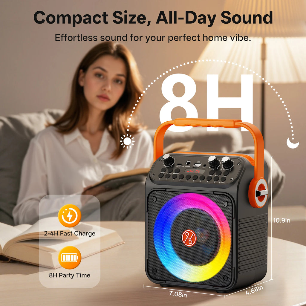 Altavoz Portátil Karaoke con Entrada USB/Tarjeta TF/Bluetooth/Aux, Función de Grabación, Altavoz Potente para Fiestas, Camping, Playa, Garaje