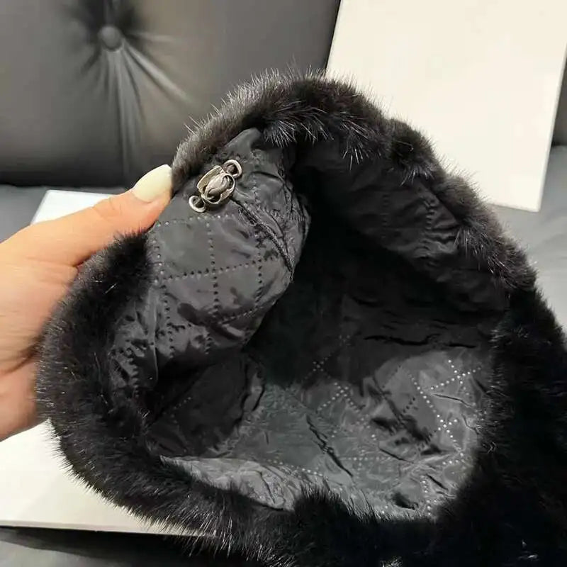 Gorro de piel de visón auténtica para mujer, gorro informal de pico de pato con bola de piel de zorro, gorro de caballero tejido a la moda, gorros de béisbol de piel auténtica gruesa