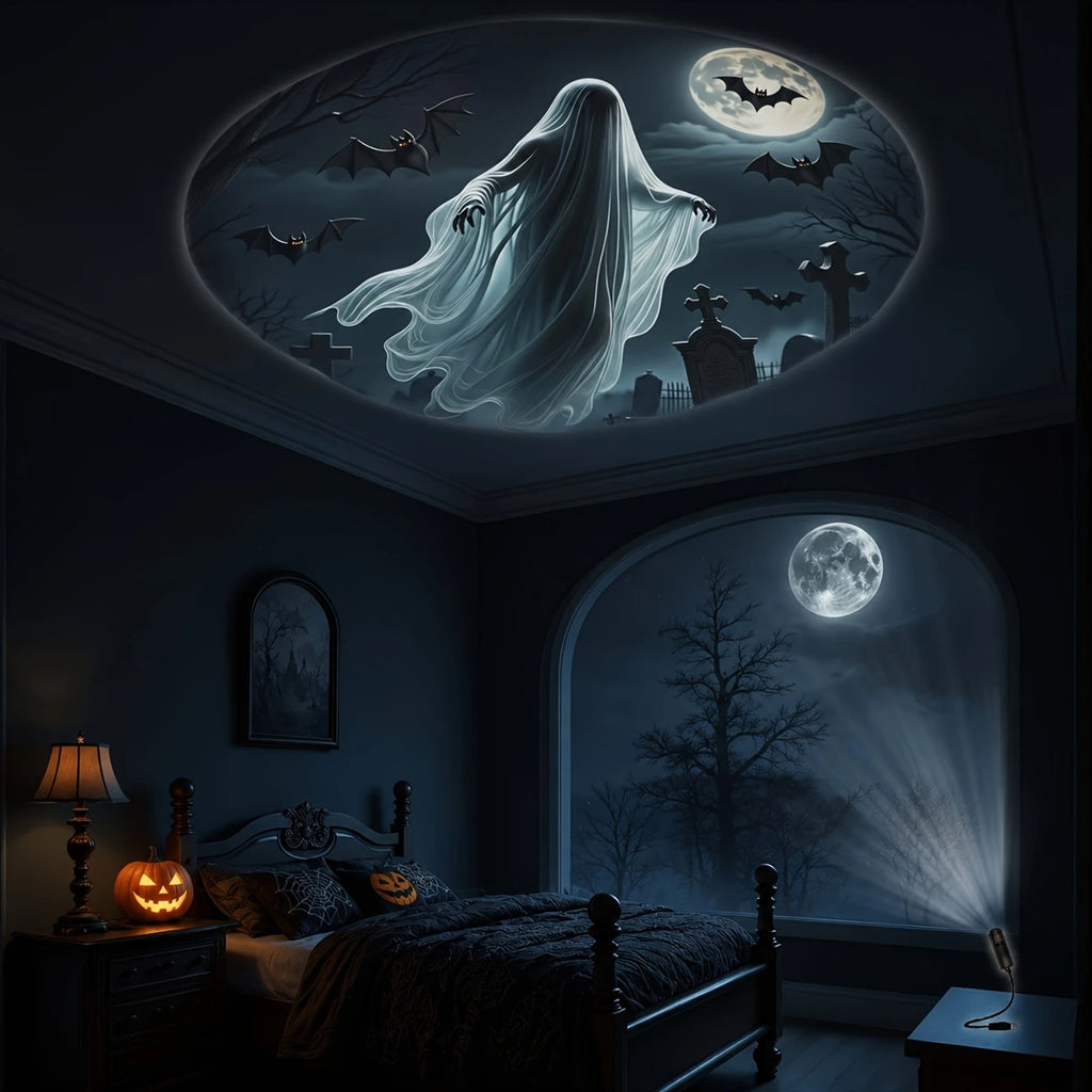 Lámpara de proyección LED USB para Halloween, 3/6 piezas, luz con patrones de fantasma y esqueleto, luz nocturna, luz de ambiente navideño, decoración festiva