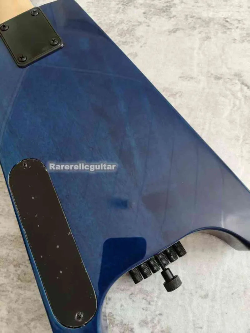 NUEVA Guitarra Eléctrica Sin Cabeza Spiri Trans Blue, Puente Tremolo, Herrajes Negros, Mástil de Arce, Diapasón de Palisandro