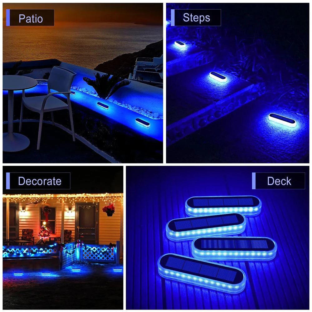 Luces solares para escalones, impermeables IP68, encendido/apagado automático, luces de camino, barra de luz solar, luces LED solares para suelo, escaleras y piso