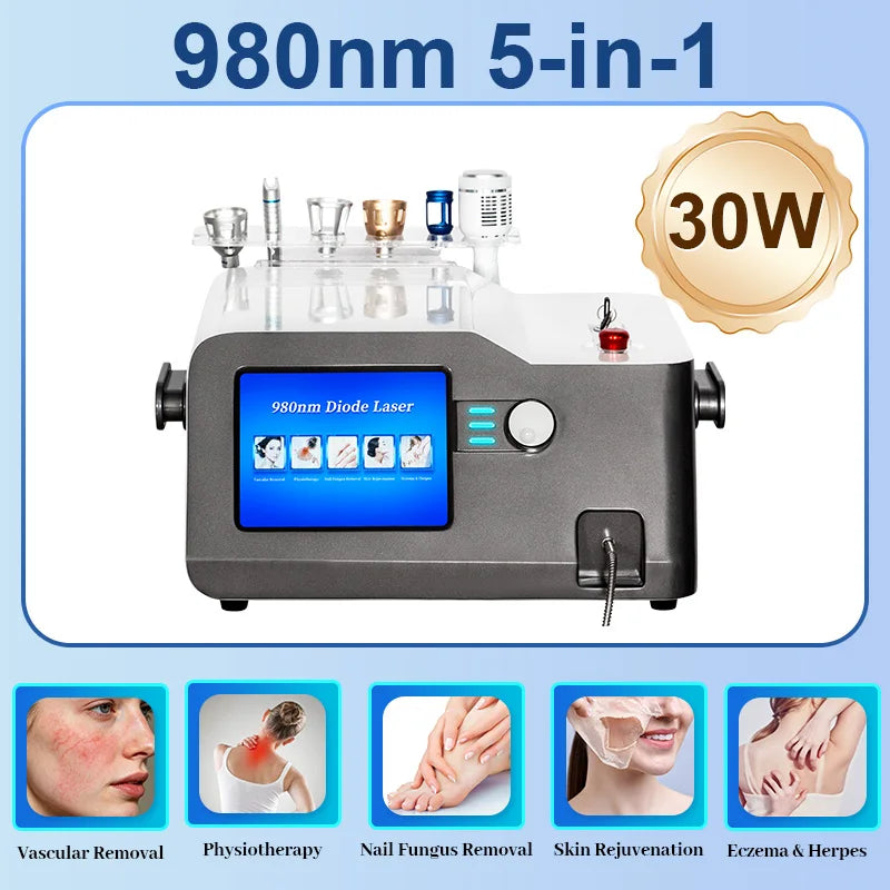 5 en 1, 980 NM, láser de diodo para fisioterapia, regeneración de la piel, eliminación de hongos en las uñas, tratamiento premium para el eccema y el herpes, eliminación de arañas vasculares.