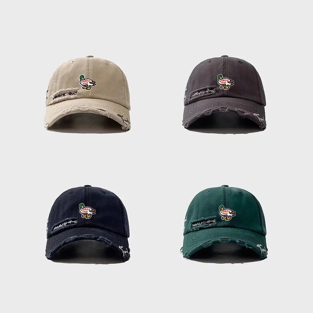 Gorra de béisbol vintage lavada de Human Made, gorra de calle bordada para mujer con orificio desgastado y protección solar UV