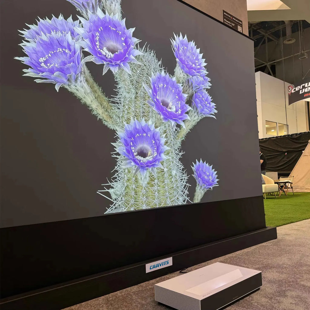 Proyector de Tiro Ultra Corto Caavits G3 con Triple Láser, 1080P FHD, Android TV, Enfoque Automático, Keystone, 3D, HDR10, HDMI Inalámbrico, Cine en Casa