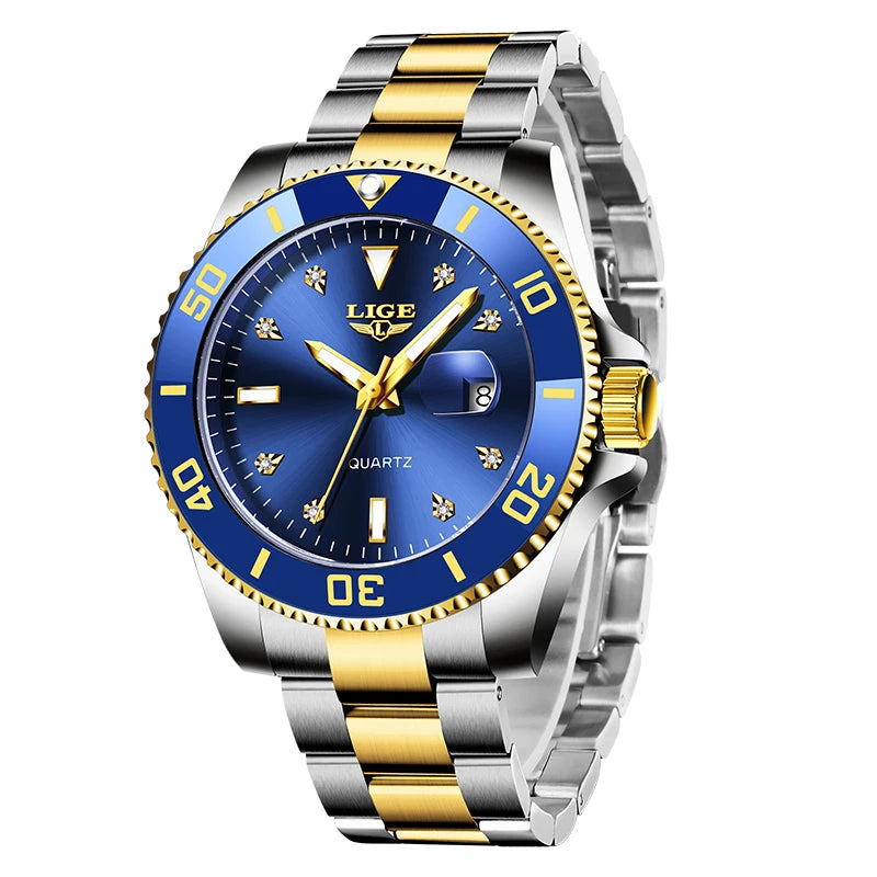 LIGE Nuevo reloj de lujo para hombre, marca superior, reloj de pulsera de cuarzo a la moda, informal, de negocios, resistente al agua 30M, luminoso, reloj para hombre