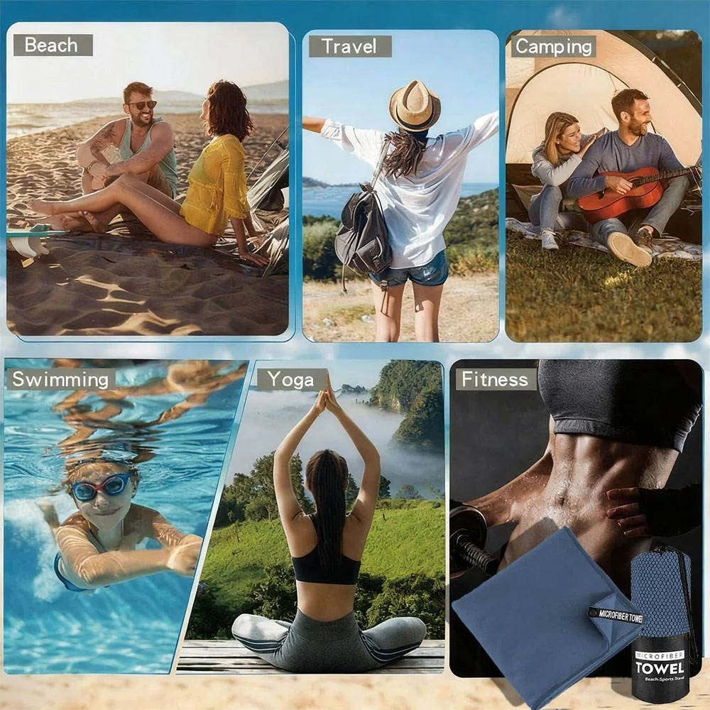 Juego de 3 Toallas de Playa de Secado Rápido, Toallas de Microfibra de Viaje, 3 Tamaños en 1 Paquete, Juego de Toallas de Secado Rápido para Camping, Playa, Gimnasio, Deportes, Yoga
