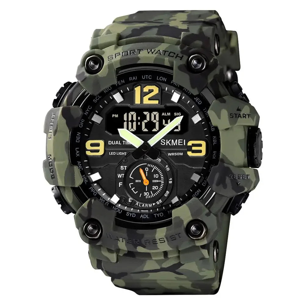 Reloj militar SKMEI 1637 para hombre, pantalla LED, resistente al agua, reloj de pulsera de cuarzo, reloj deportivo digital a prueba de golpes 1965