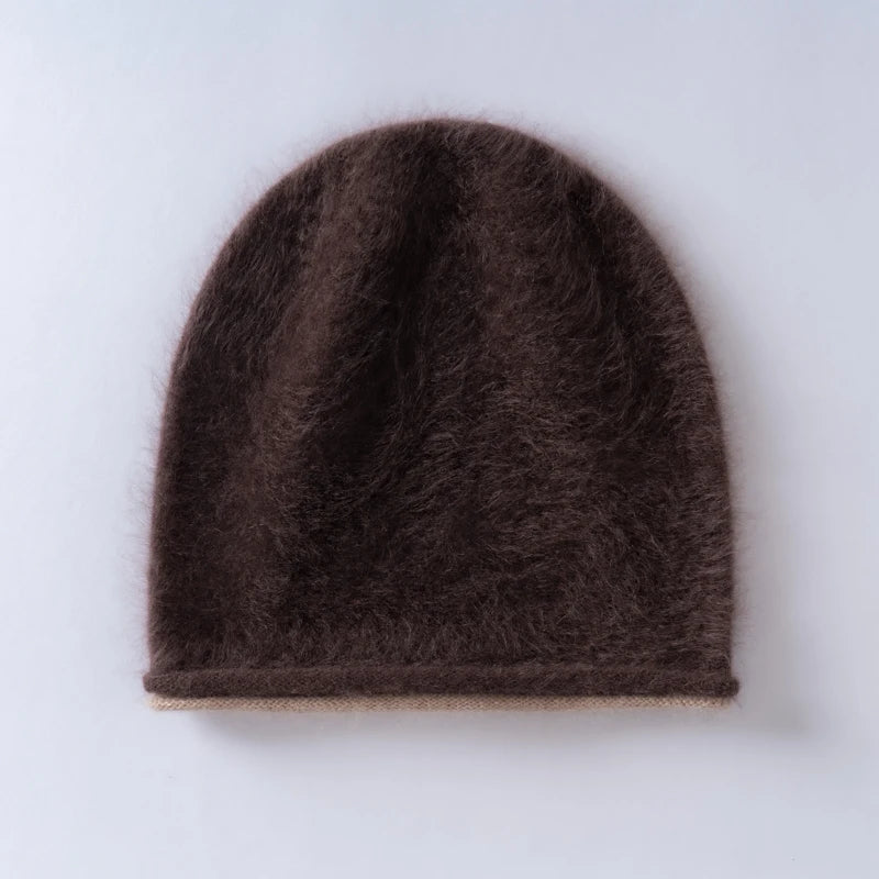 Gorro de punto 100% cachemira de primera calidad, con combinación de colores y acabado cepillado, unisex, para deportes de invierno al aire libre y para mantener el calor.