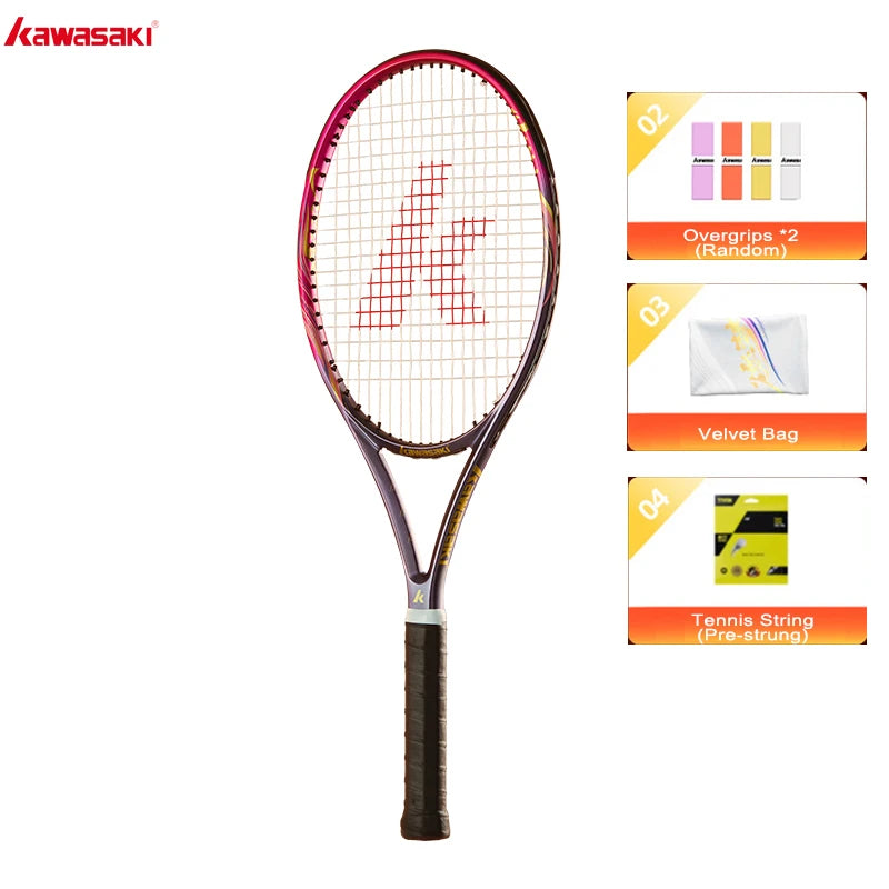 Raqueta de tenis profesional Kawasaki Fibra de carbono 104sqin Cabeza de gran tamaño para control de potencia y giro |   Tenis de juego intermedio para adultos