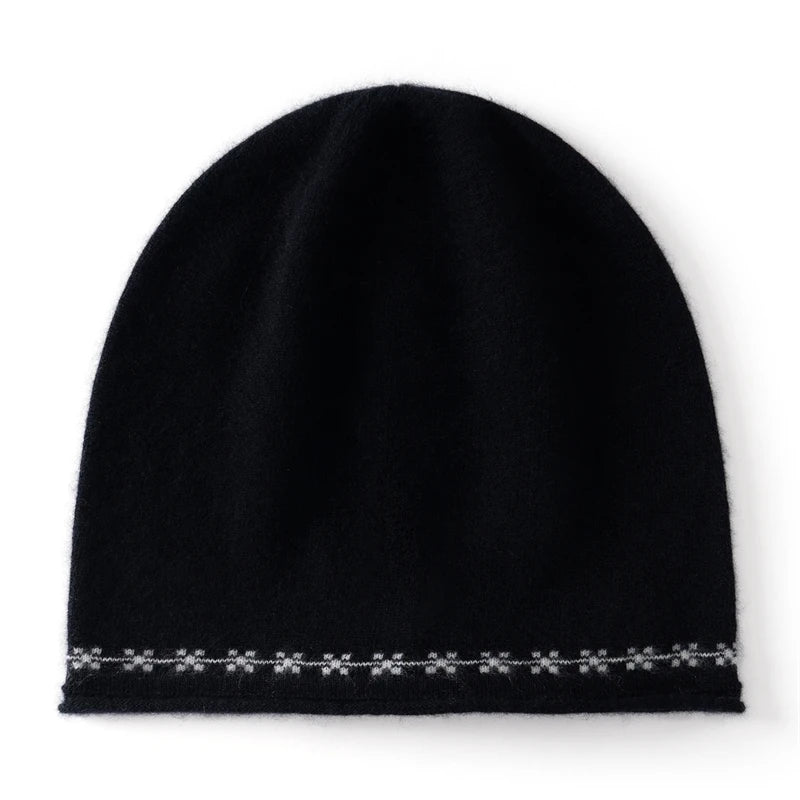 Gorro de Invierno de Punto 100% Cachemir con Borde Enrollado y Diseño Jacquard, Nuevo Modelo 2026