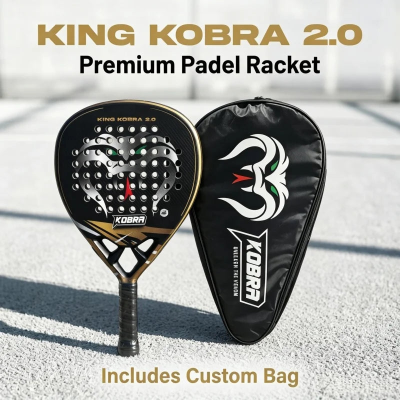 Raqueta de Pádel KING KOBRA 2.0 de Fibra de Carbono 18K, Superficie Antideslizante con Textura 3D, Raqueta Profesional de Tenis de Pádel Resistente a Impactos