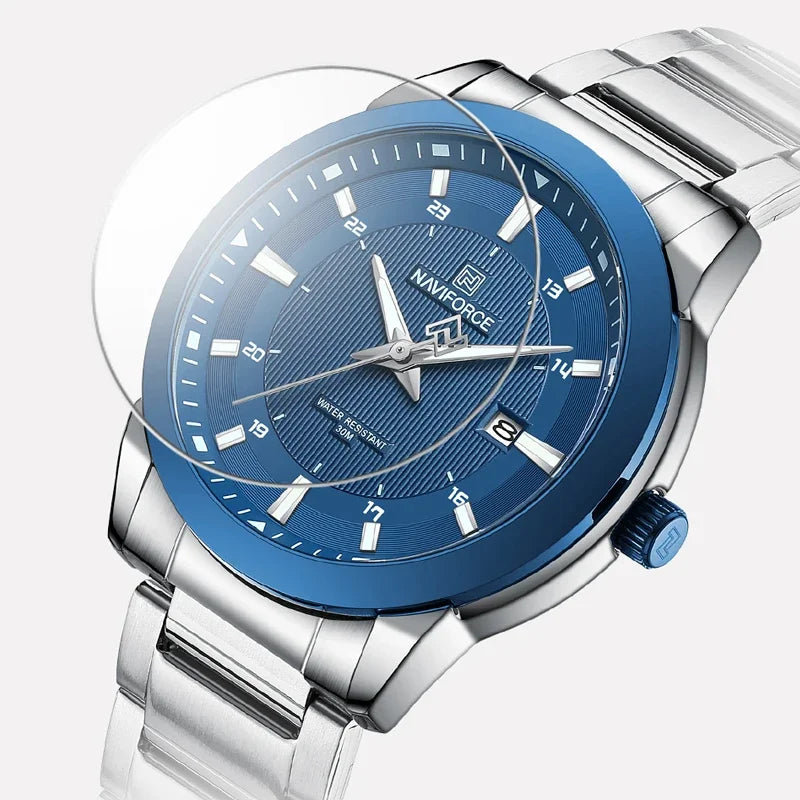 Nuevo estilo de reloj NAVIFORCE para hombre, de cuarzo, diseño sencillo, informal y ejecutivo, con correa de acero inoxidable, luminoso y resistente al agua 3ATM