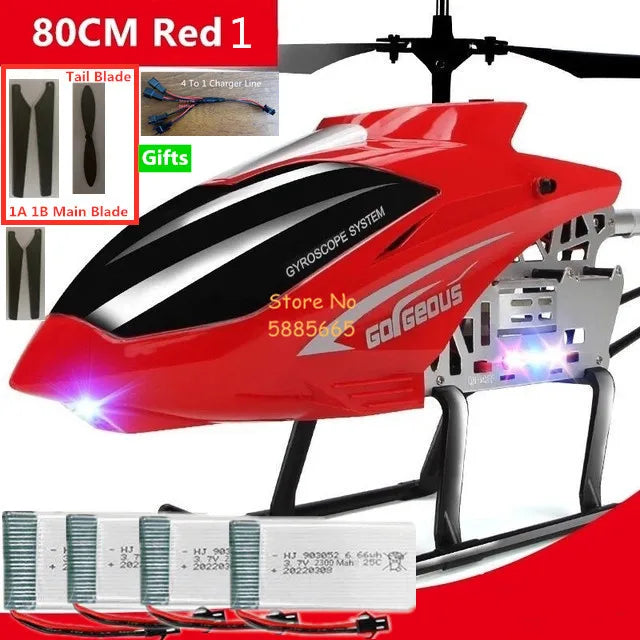 Helicóptero Eléctrico de Control Remoto de Aleación Súper Grande de 80 CM, 2.4G, 150M, Resistente a Impactos, con Iluminación LED y Motor Dual
