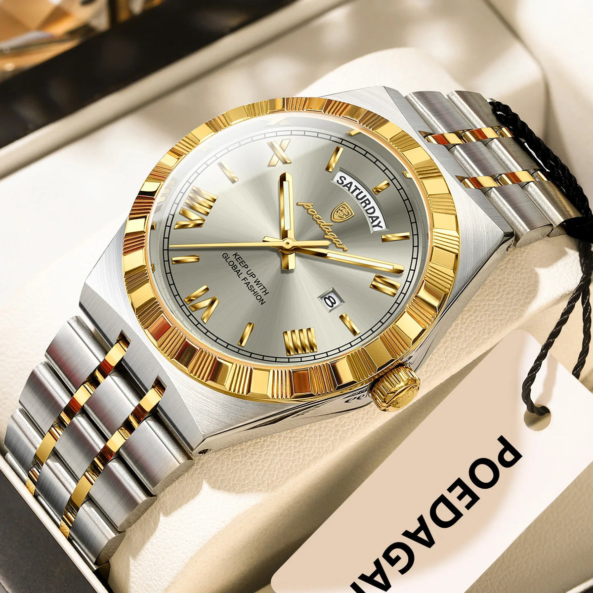 Reloj de pulsera de lujo POEDAGAR para hombre, con fecha, día, resistente al agua, luminoso, de cuarzo y acero inoxidable, estilo ejecutivo.