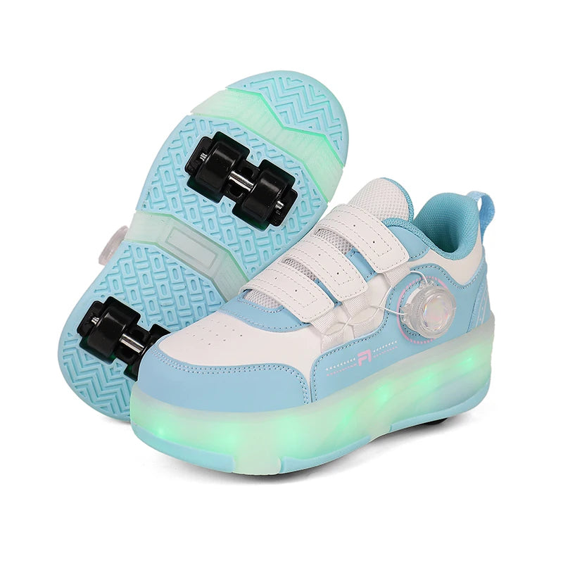 Patines con luces desmontables para exteriores, patines de cuatro ruedas a la moda, adecuados para niños y niñas, parkour de deformación