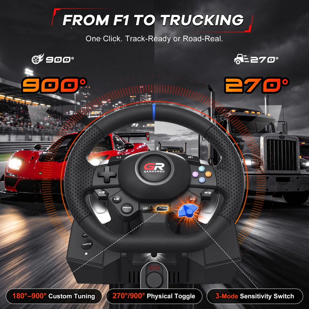Volante de carreras para PS5/PS4/PC, 270° y 900°, volante de simulación de juegos con pedales de efecto Hall RGB y mapeo de macros PROG
