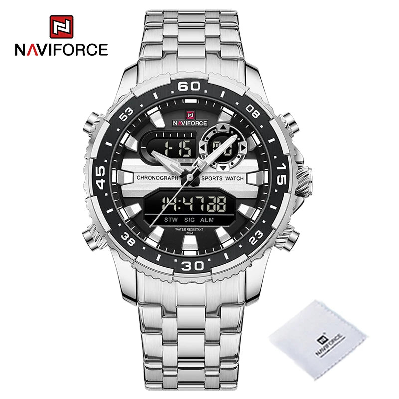 Relojes para hombre NAVIFORCE, marca de tendencia original, pantalla LCD analógica-digital de cuarzo, reloj para hombre, resistente al agua 30 m, luminoso, reloj de pulsera para hombre