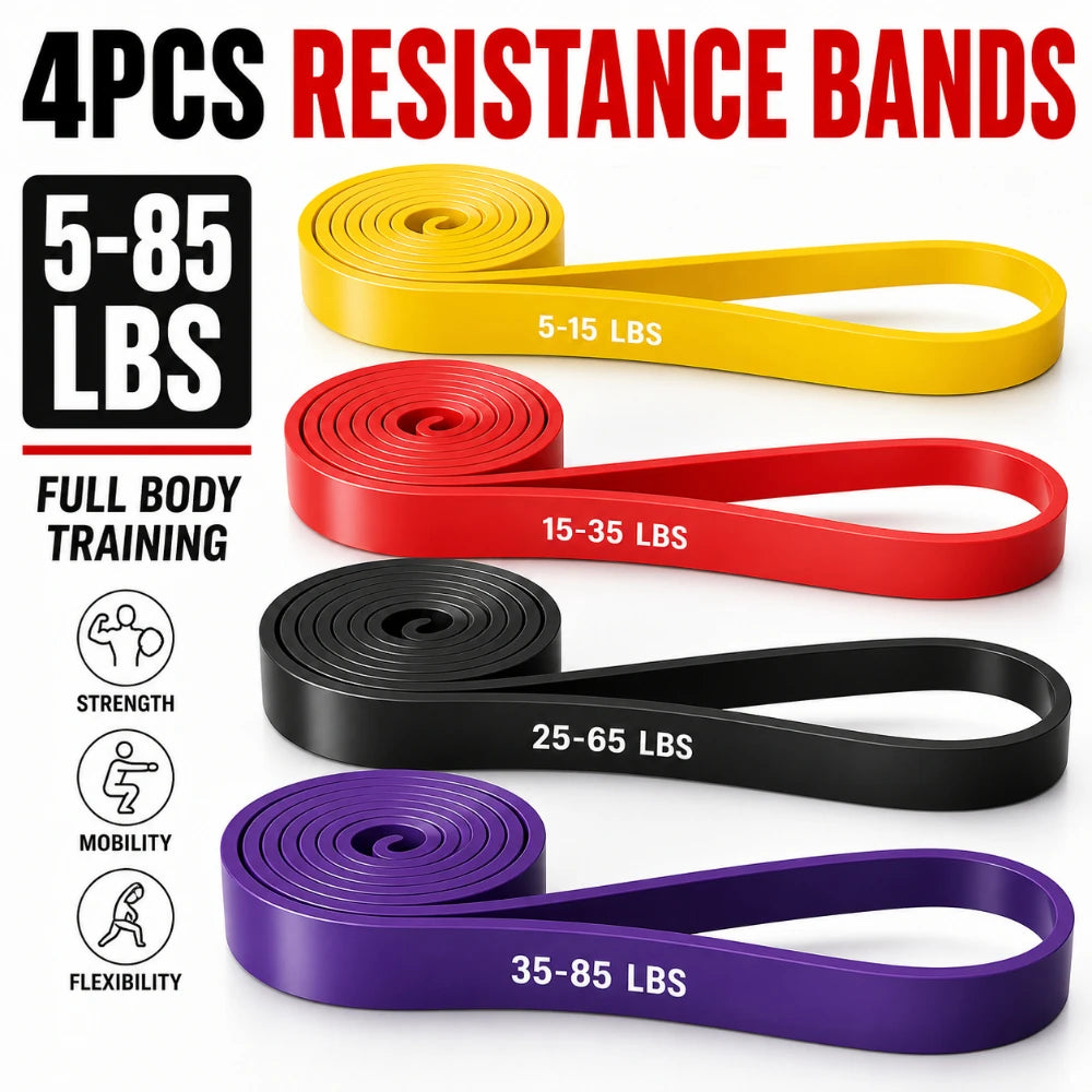 Juego de 4 Bandas de Resistencia, Bandas de Asistencia para Dominadas de Alta Resistencia, Bandas de Ejercicio de Bucle Largo para Entrenamiento de Fuerza, Ejercicios en Casa
