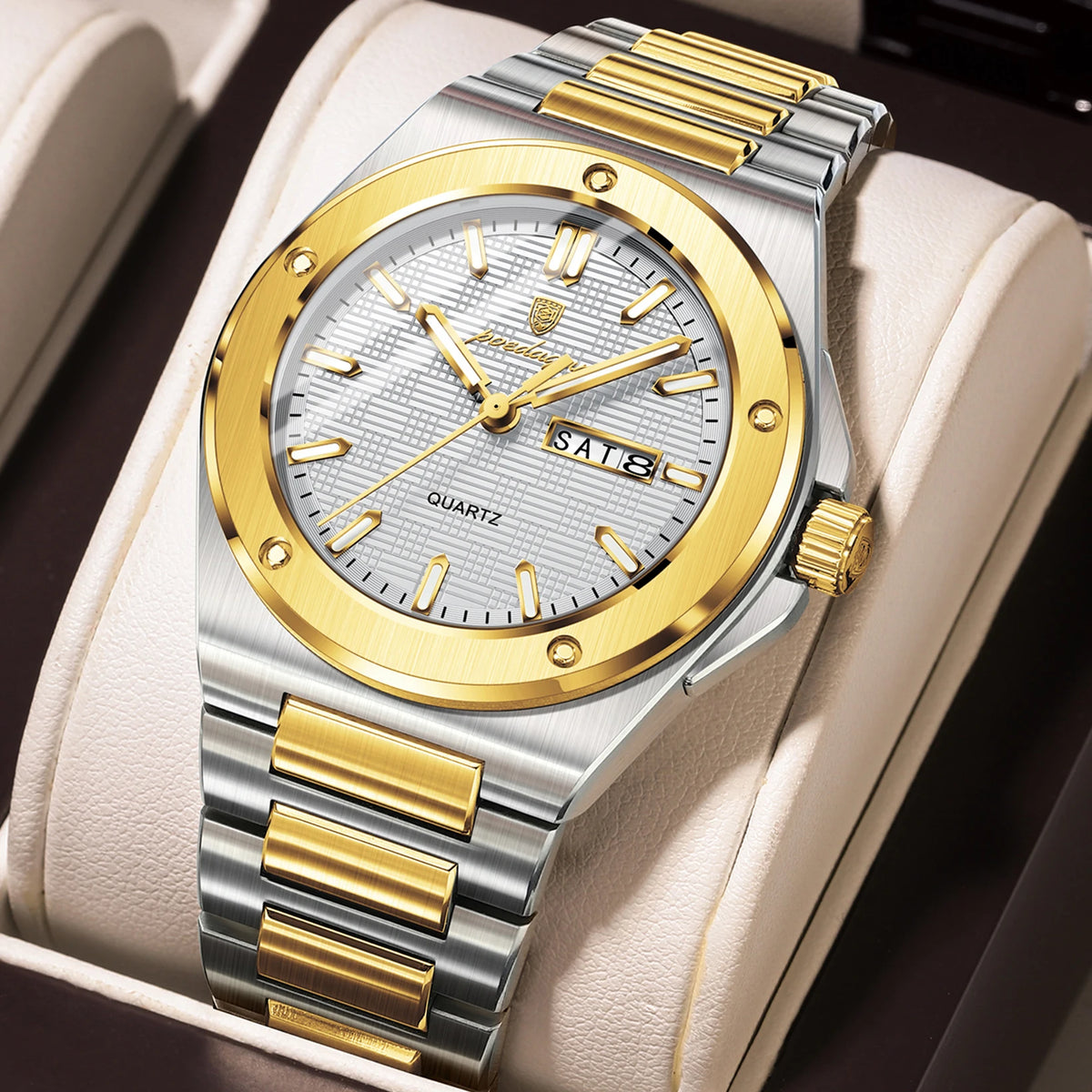Reloj de moda para hombre POEDAGAR, resistente al agua, luminoso, con fecha y día, elegante, de acero inoxidable, reloj de cuarzo de alta calidad para hombre