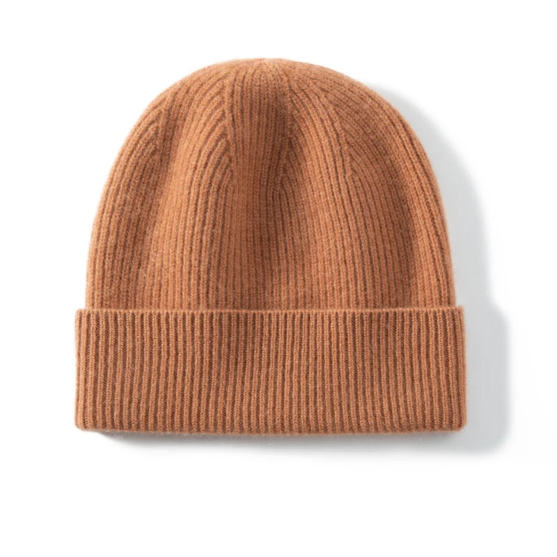 Gorros de Cachemira de primera calidad de 100%, gorros gruesos de punto para hombres y mujeres, gorro de otoño e invierno, gorro de pelo de pescador acanalado fino suave