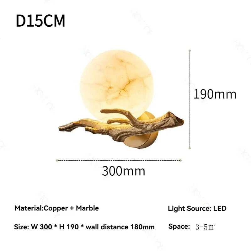 Italian Marble Waterproof Wall Lamp Brass LED Porch Light for Outdoor Garden Exterior Corridor Pathway Home Lighting